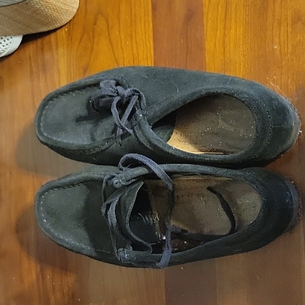 Black suede Clark's Wallabees